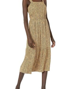 Amazon Essentials Beige Ditsy Floral Smocked-Waist Midi Dress